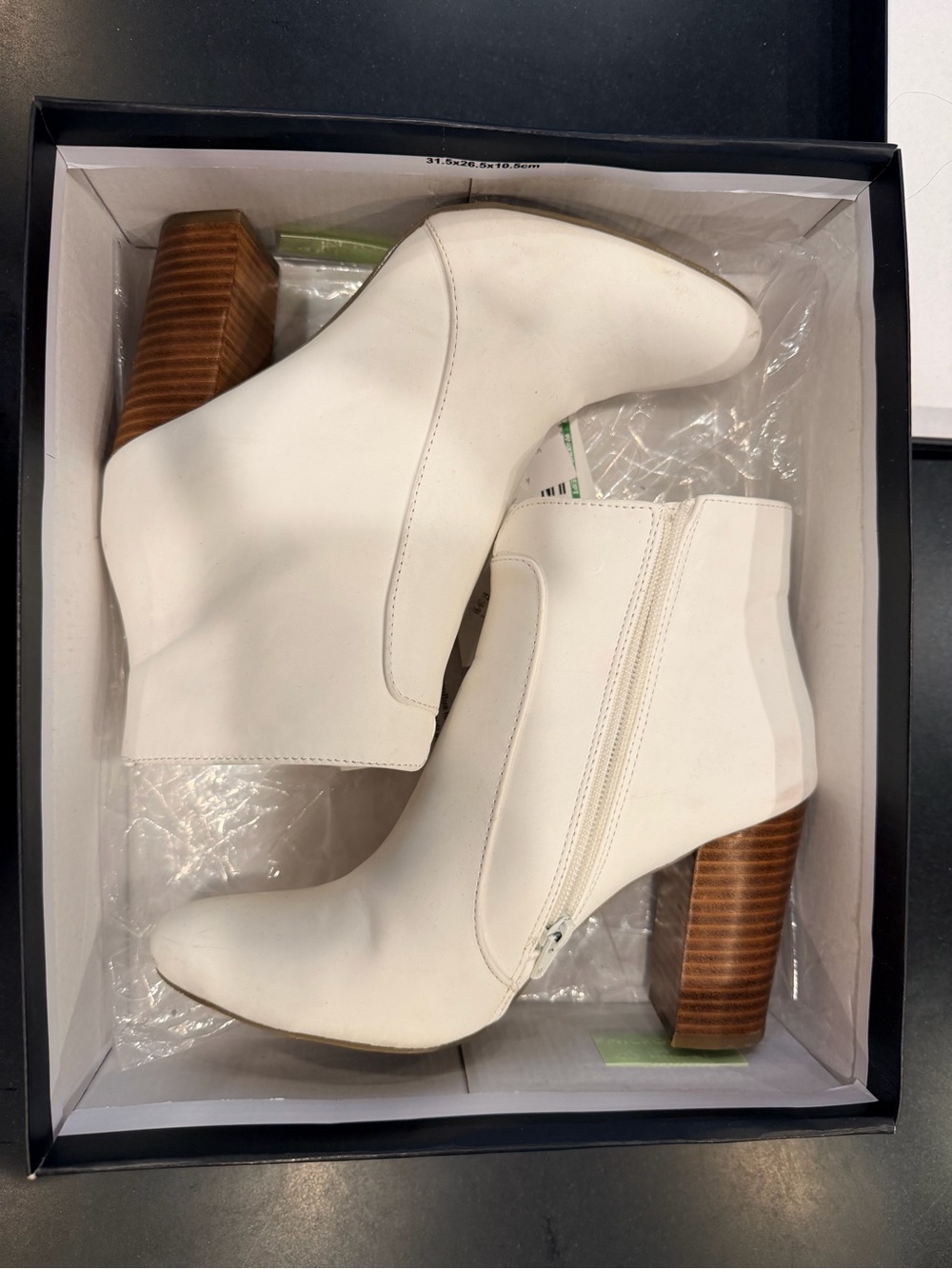 MIA White Leather Ankle Booties with Stacked Wood Heel